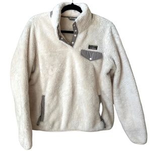 L.L.Bean Hi-Pile Fleece Pullover - Sz M - Cream/Grey